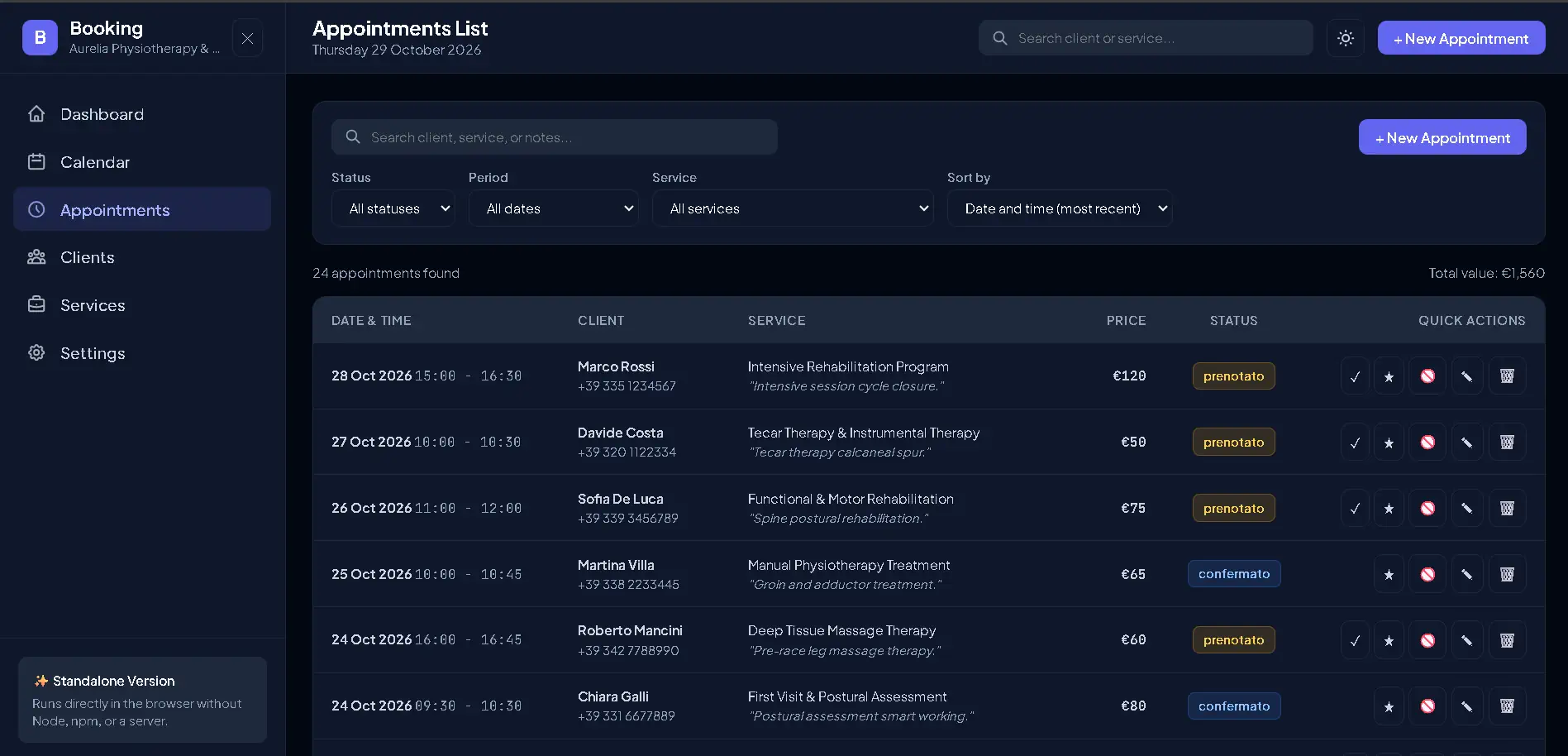 Detailed appointment creation screen with automated notification settings