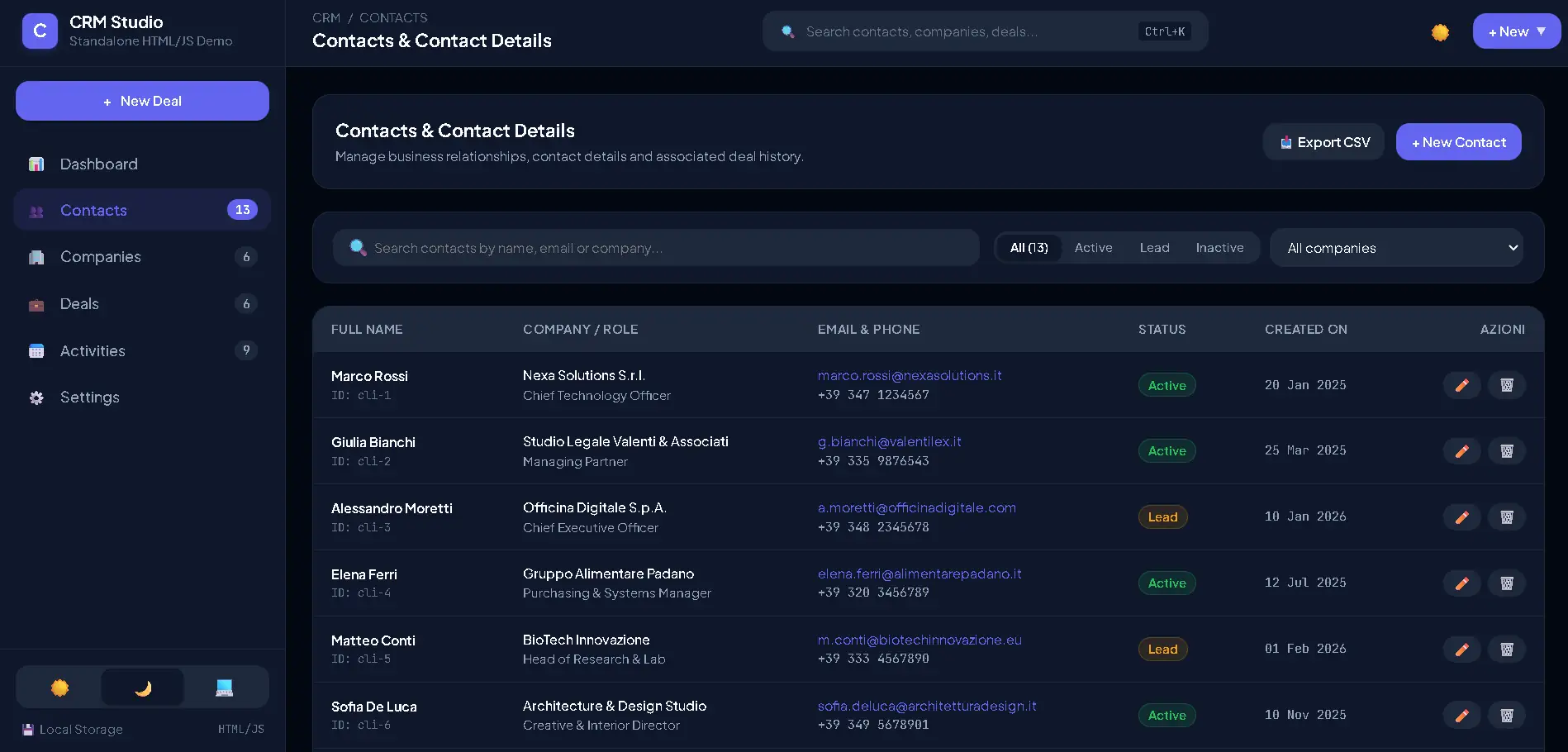 Customer interaction tracking and contact management screen