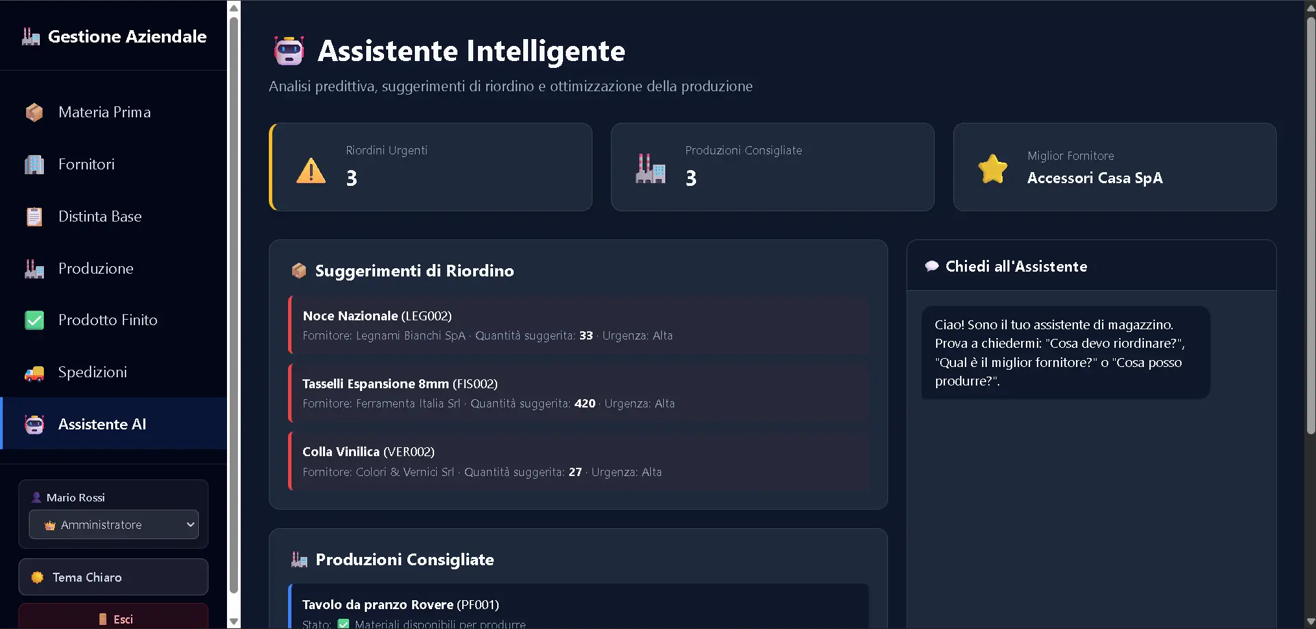 Assistente AI per l'analisi predittiva e l'ottimizzazione della produzione