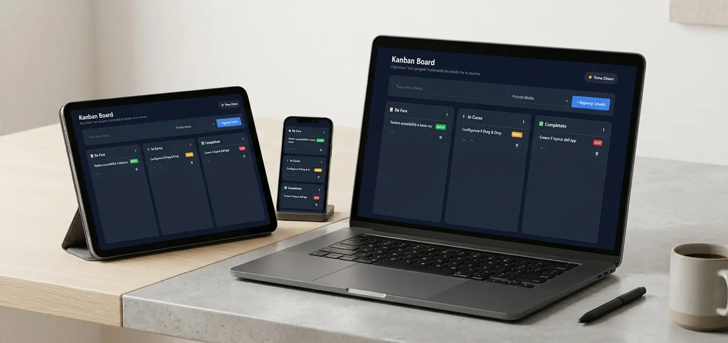 Kanban Board interface with task columns and drag and drop functionality